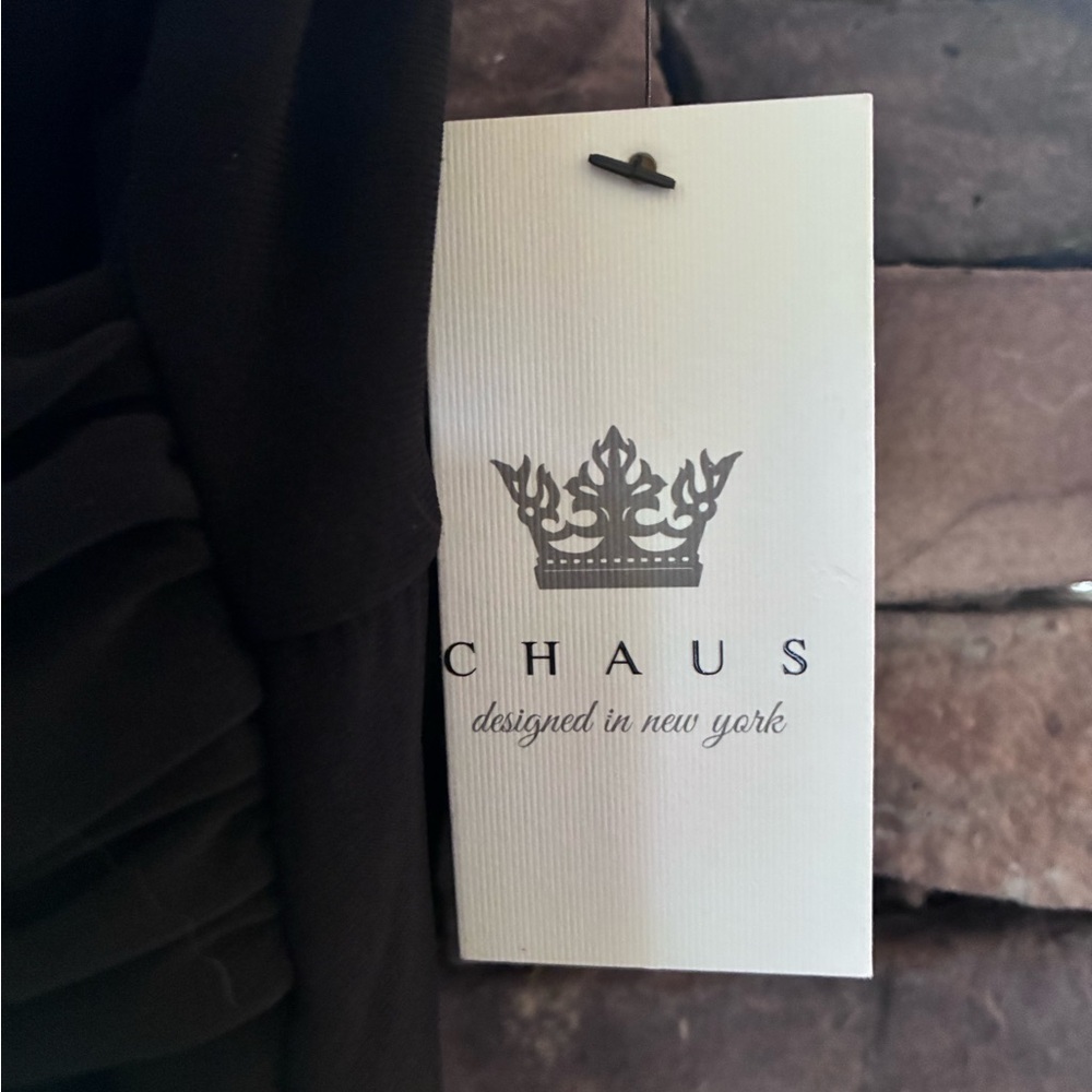 CHAUS New York Black Sleeveless Wrap Blouse with Gold Zipper Shoulder Accents - Picture 7 of 9